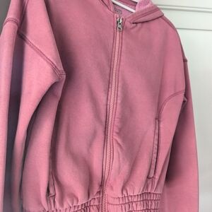 Dusty Pink Zip-Up Sweatshirt with Blouson Waist